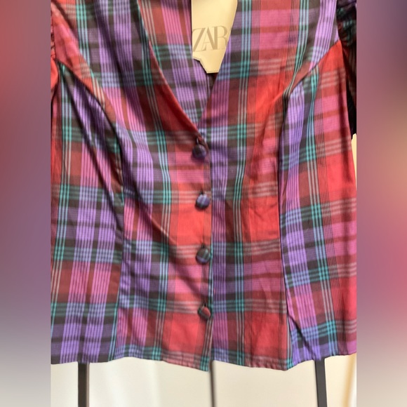 Zara beautiful women’s short sleeve plaid shirt - Picture 2 of 6